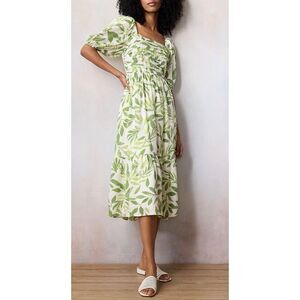 LC Lauren Conrad Pleated Bodice Squareneck Midi Dress | XS in Green